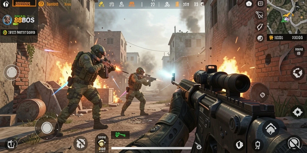 Tangkapan layar menampilkan aksi intens gameplay FPS 88BOS.