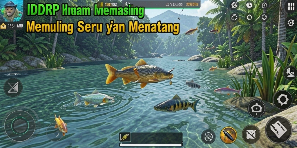 Tampilan gameplay IDRRP yang menampilkan aksi memancing yang seru.