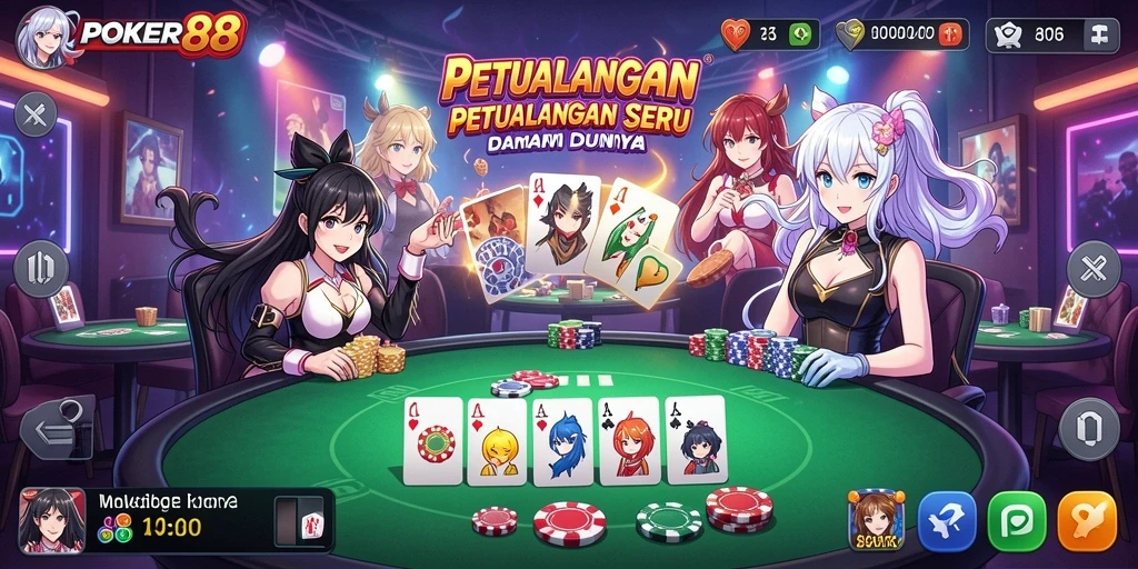 Tampilan gameplay POKER88 dengan karakter anime yang menarik.