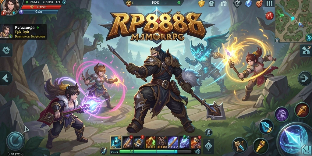 Screenshot yang menampilkan pertempuran epik dalam RP888 MMORPG.